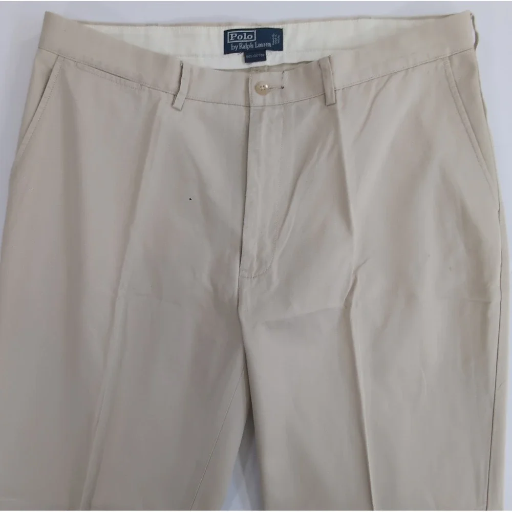 Vintage Polo Ralph Lauren Mens 38x30 Tan Pleated Chino Pants Cotton Trousers
